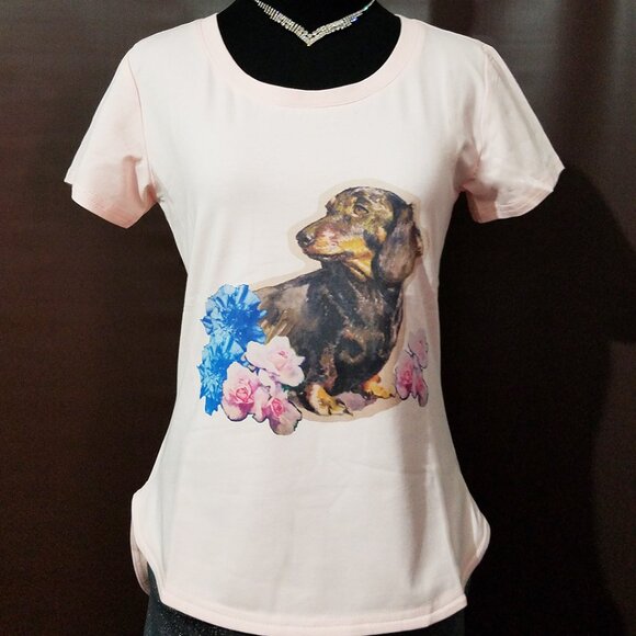 Junior Women’s Lt.Pink Euntique High-Low Scoop Neck Graphic T-Shirt Loungewear - Picture 1 of 3